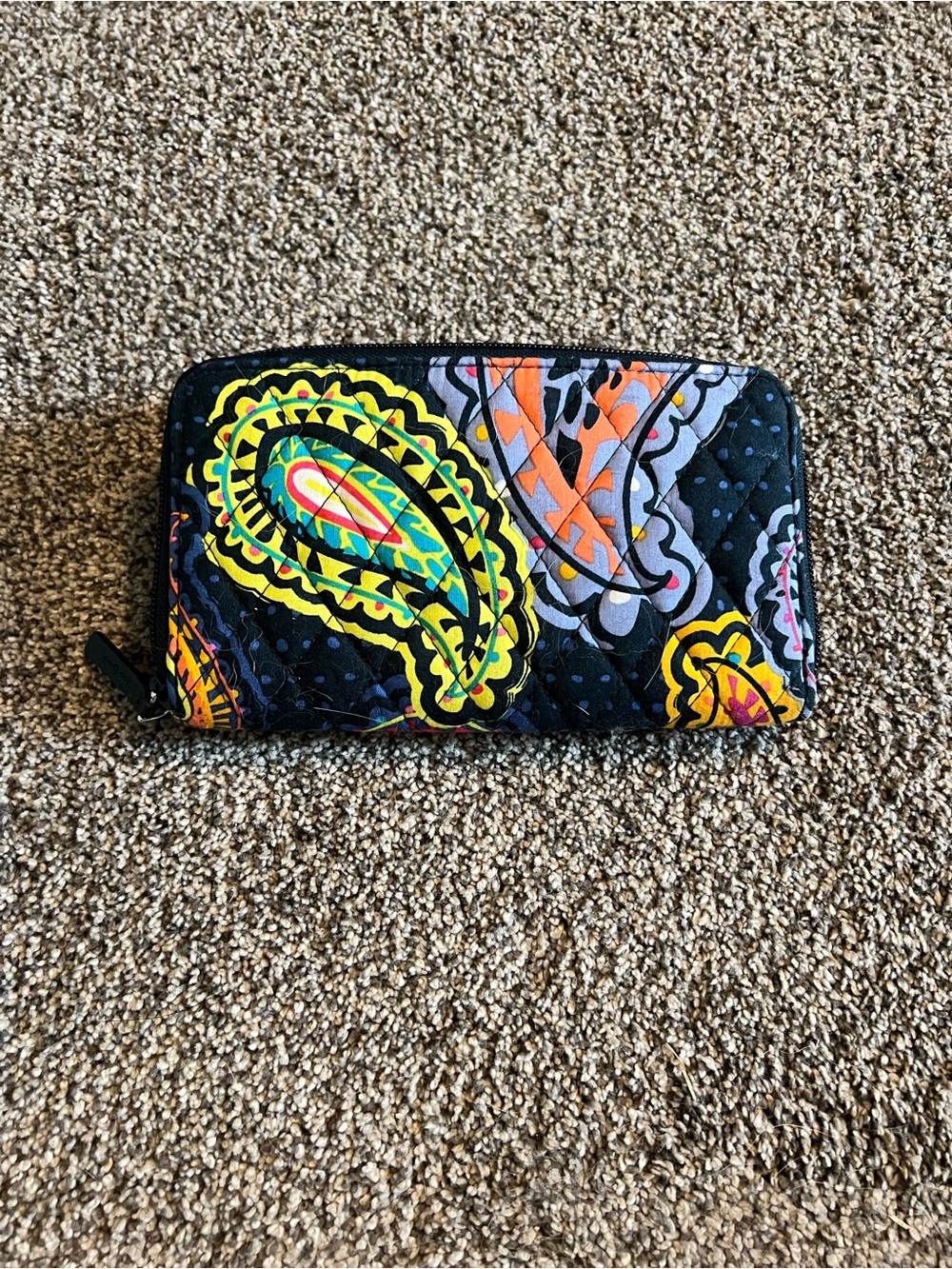 Vera Bradley Black Wallet with Yellow, Orange, Teal, Pink Paisley